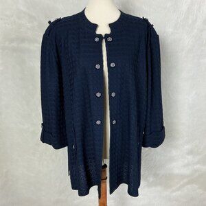 Ming Wang Navy Blue Knit Silver Polka Dot Button Cardigan Sweater Jacket Plus 3X